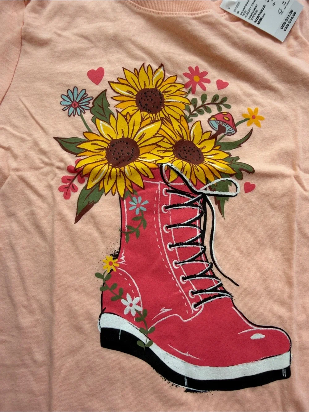 The Children's Place Peach Tee with Pink Boot & Sunflowers